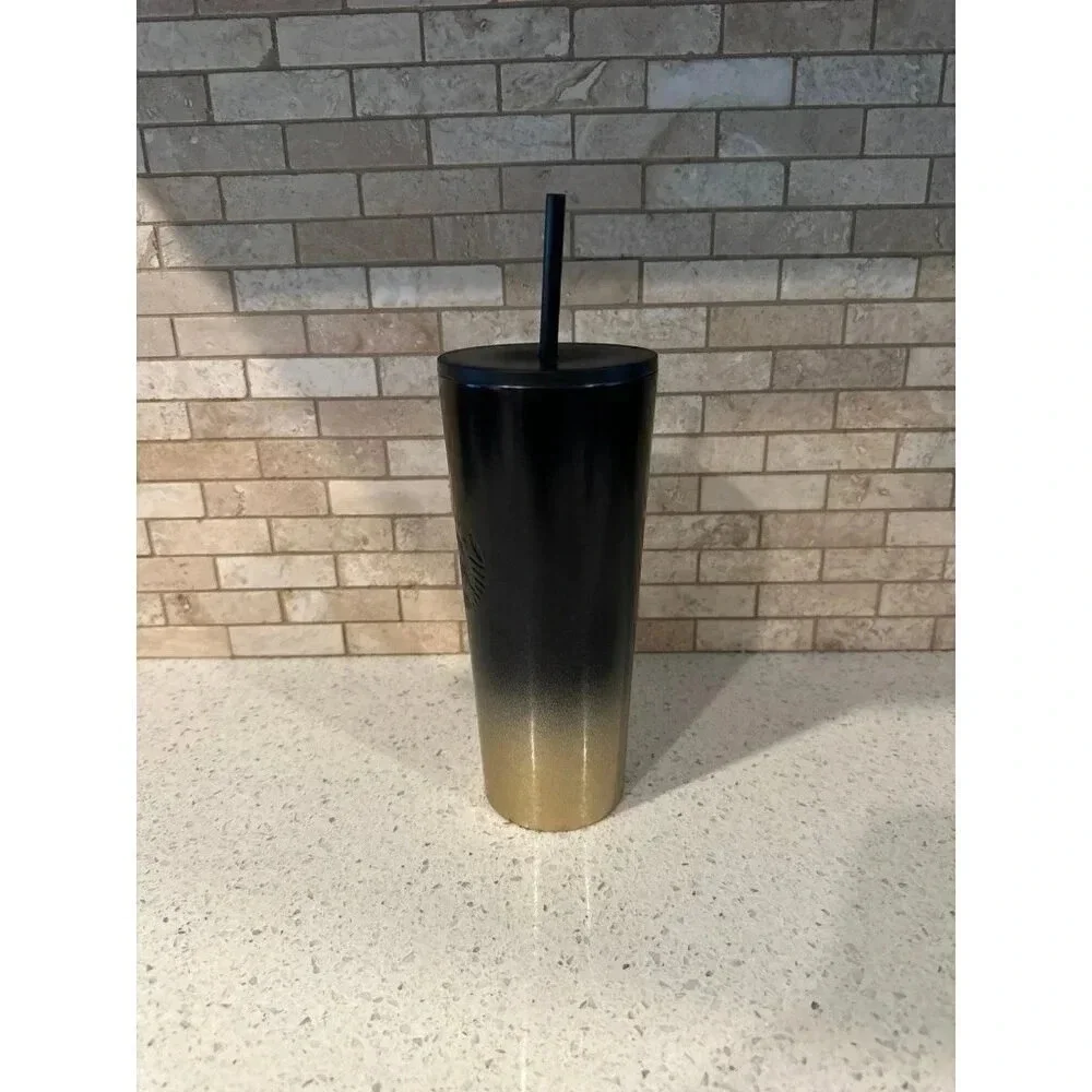 Walt Disney World‎ 50th Anniversary Luxe Logo Starbucks Black Gold Tumbler